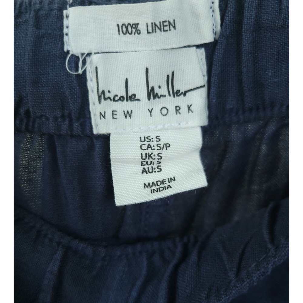 Nicole Miller Navy Linen Cargo Jogger Pants S Drawstring Utility Coastal - Picture 9 of 11